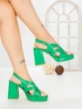 Sandale Dama cu Toc Gros si Platforma A30-98 GREEN | FESTISIMO