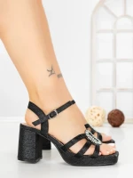 Sandale Dama cu Toc Gros F20-83 BLACK | FESTISIMO