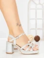 Sandale Dama cu Toc Gros F20-83 SILVER | FESTISIMO