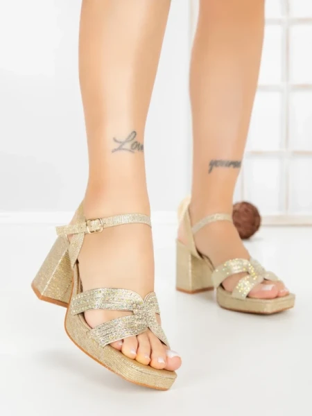Sandale Dama cu Toc Gros F20-85 GOLD | FESTISIMO