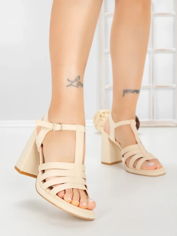 Sandale Dama cu Toc Gros G2433 BEIGE | FESTISIMO