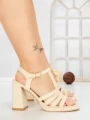 Sandale Dama cu Toc Gros G2433 BEIGE | FESTISIMO