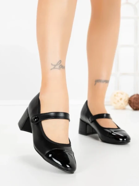 Pantofi cu Toc Gros VJ01-3 BLACK | CINK ME