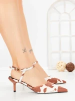 Sandale Dama cu Toc Subtire LE129-8 CAMEL COW | CINK ME