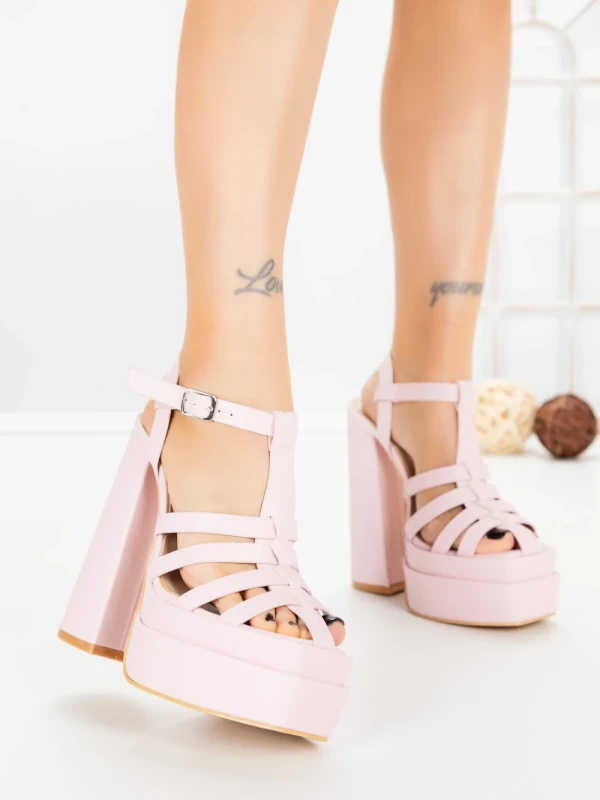 Sandale Dama cu Toc Gros si Platforma TOT-138 PINK | L.DAY