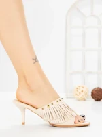 Papuci Dama cu Toc Subtire L6-95-2 BEIGE | ABLOOM