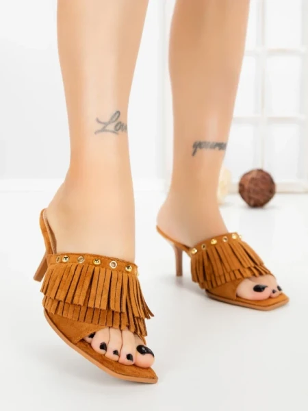Papuci Dama cu Toc Subtire L6-95-3 CAMEL | ABLOOM