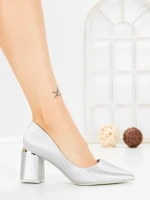 Pantofi cu Toc Gros G60-11 SILVER | FESTISIMO