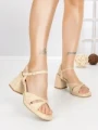 Sandale Dama cu Toc Gros S-5103 BEIGE | BUONAROTTI
