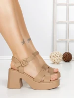Sandale Dama cu Toc Gros A68339 KHAKI | BUONAROTTI
