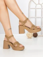 Sandale Dama cu Toc Gros A68339 CAMEL | BUONAROTTI