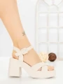 Sandale Dama cu Toc Gros si Platforma A68350 BEIGE | ANDERINA