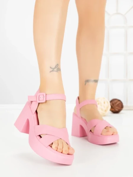 Sandale Dama cu Toc Gros si Platforma A68350 PINK | ANDERINA