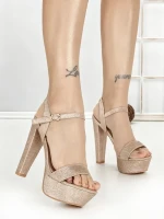 Sandale Dama cu Toc Gros si Platforma J-212A CHAMPAGNE | CHERIE