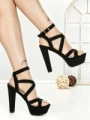 Sandale Dama cu Toc Gros si Platforma 168-1 BLACK | CHERIE