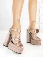 Sandale Dama cu Toc Gros si Platforma P-1287 CHAMPAGNE | STEPHAN