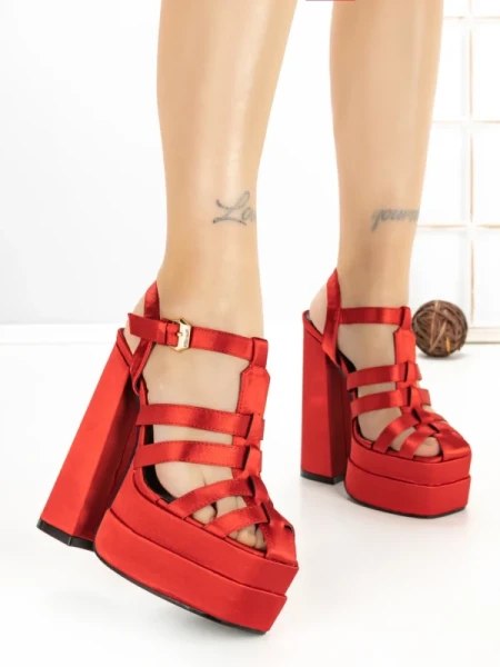 Sandale Dama cu Toc Gros si Platforma P-1287 RED | STEPHAN