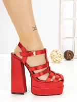 Sandale Dama cu Toc Gros si Platforma P-1287 RED | STEPHAN