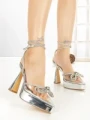 Pantofi cu Toc Gros si Platforma P-1308 SILVER | STEPHAN