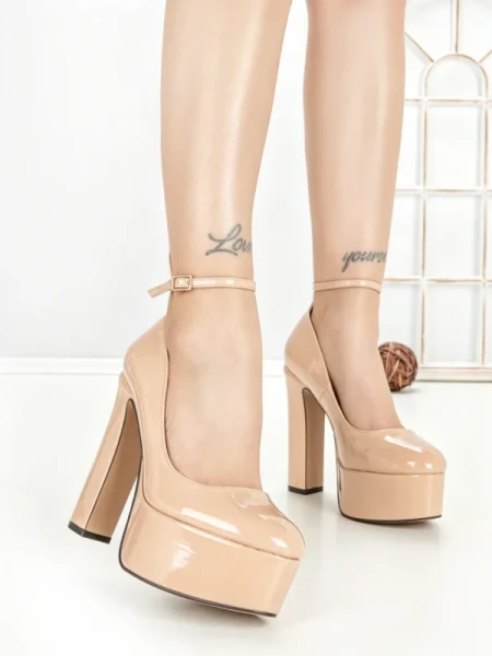 Pantofi cu Toc Gros si Platforma C-240 BEIGE | STEPHAN