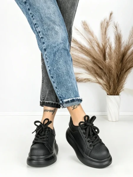 Pantofi Sport Dama din piele naturala 719-1 BLACK | PANTOFUL