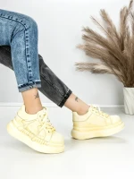 Pantofi Sport Dama din piele naturala 719-2 YELLOW | PANTOFUL