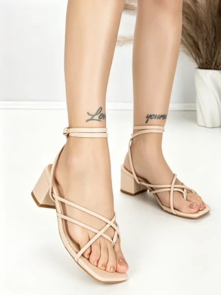 Sandale Dama cu Toc Gros LOLA5237 BEIGE | GIVANA