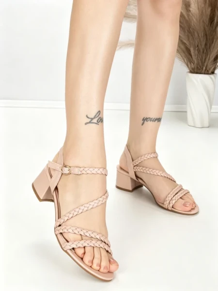 Sandale Dama cu Toc Gros BE-6009 PINK | BEUE SHOES