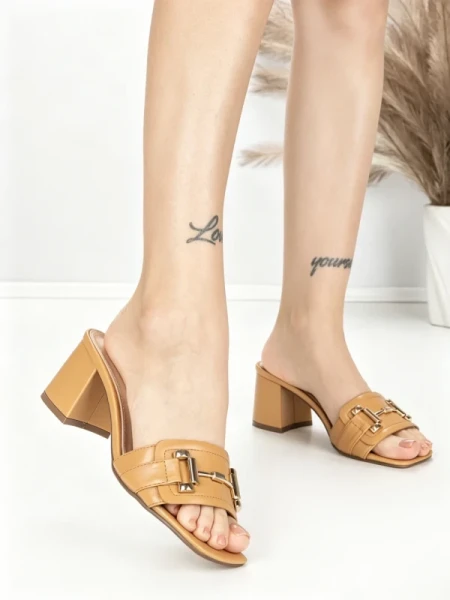 Papuci Dama cu Toc K-8080 BEIGE | BEUE SHOES