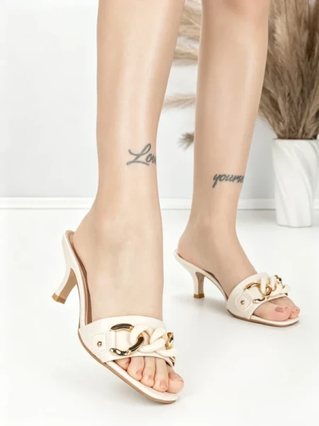 Papuci Dama cu Toc Subtire BE-9040 BEIGE | BEUE SHOES