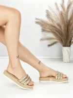 Papuci Dama cu Talpa Joasa BE-6073 GOLD | BEUE SHOES