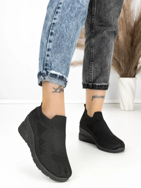 Pantofi Sport Dama cu Platforma R-276 ALL BLACK | EMAS