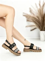 Sandale Dama cu Talpa Joasa TH-7 BLACK | STEPHAN