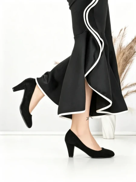Pantofi cu Toc Gros J-89 BLACK | CHERIE