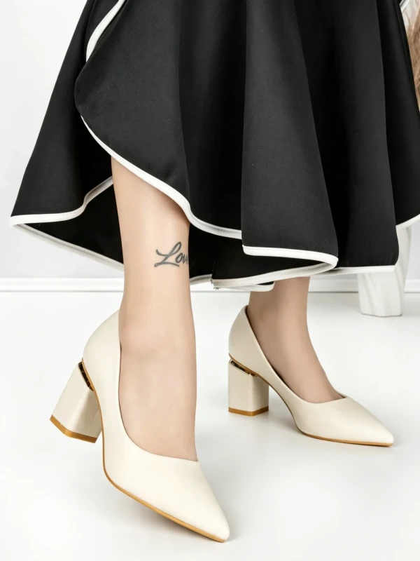 Pantofi cu Toc Gros J-221 BEIGE | CHERIE
