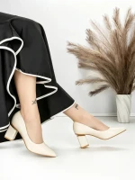 Pantofi cu Toc Gros J-221 BEIGE | CHERIE