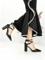 Pantofi cu Toc Gros 7063 BLACK | BEUE SHOES