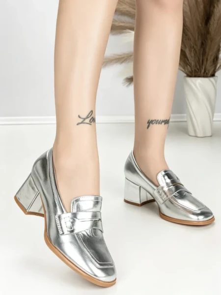 Pantofi cu Toc Gros L72168E SILVER | ABLOOM