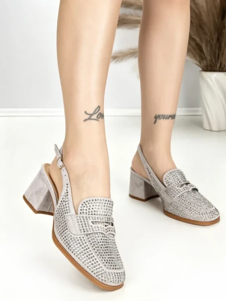 Pantofi cu Toc Gros L8576G GREY | ABLOOM