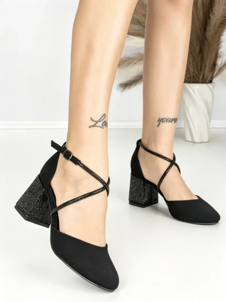 Sandale Dama cu Toc Gros 6XKK19 ALL BLACK | MEI
