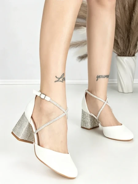 Sandale Dama cu Toc Gros 6XKK19 WHITE | MEI