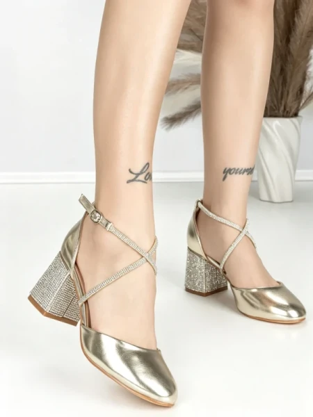 Sandale Dama cu Toc Gros 6XKK19 LIGHT GOLD | MEI
