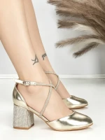 Sandale Dama cu Toc Gros 6XKK19 LIGHT GOLD | MEI