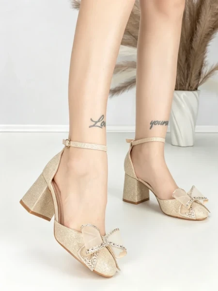 Sandale Dama cu Toc Gros 6XKK18 LIGHT GOLD | MEI