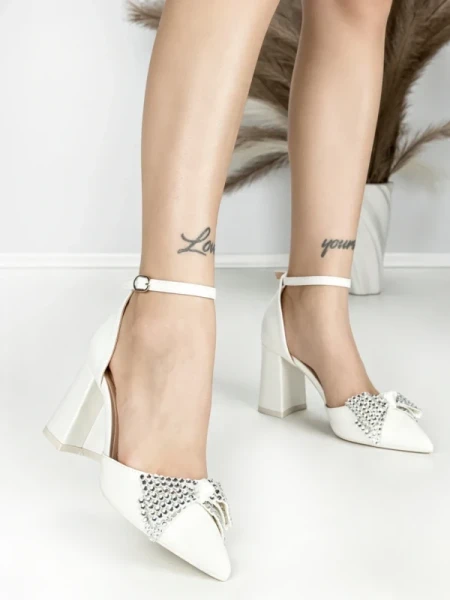 Sandale Dama cu Toc Gros 6XKK21 WHITE | MEI