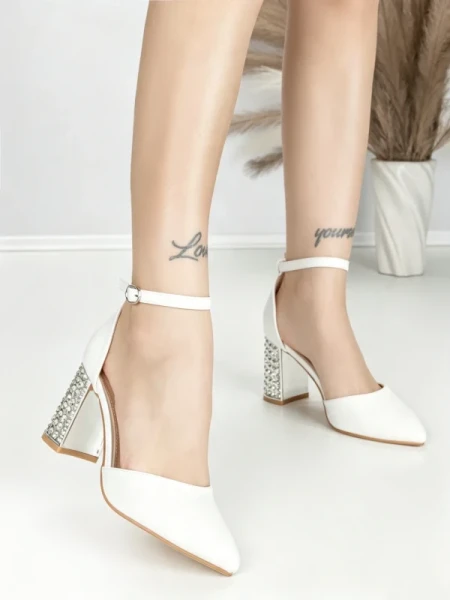 Sandale Dama cu Toc Gros 6YXD12 WHITE | MEI