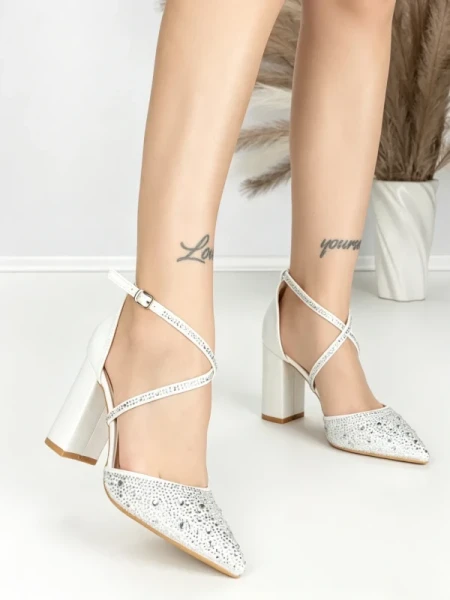 Sandale Dama cu Toc Gros 6YXD11 WHITE | MEI