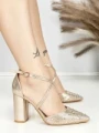 Sandale Dama cu Toc Gros 6YXD11 LIGHT GOLD | MEI