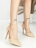Sandale Dama cu Toc Subtire 6DC7 BEIGE | MEI