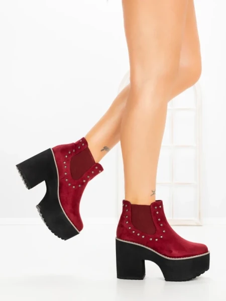 Botine cu Toc Gros 8607B BURDEOS | STEPS HIGHER